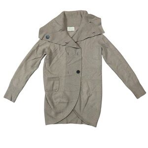 SHAE Anthropologie Tan 100% Cashmere Collared Double Button Front Cardigan Sz M